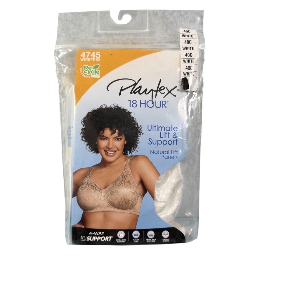 Playtex 18 Hour Ultimate Lift & Support Wirefree Bra 4745 White 40C New